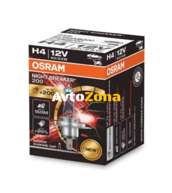 1 брой Халогенна крушка за фар Osram H4 Night Breaker +200% 60/55W 12V P43T - Avtozona
