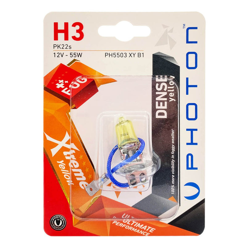 1 брой халогенна крушка H3 Х3 12V 55W PK22S жълта светлина в блистер Xtreme Photon - Avtozona