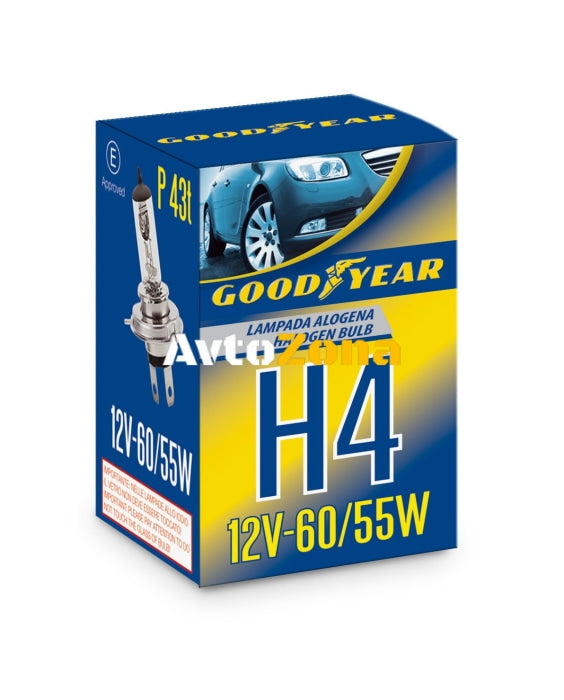 1 брой халогенна крушка H4 Х4 12V 60 / 55W P14,5s 5000K E4 Goodyear Гудиър - Avtozona