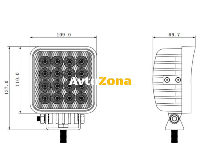 11 См Квадратен 48W Супер Мощен PRO Led Диоден Халоген Лед Лампа Прожектор 12V 24V - Avtozona