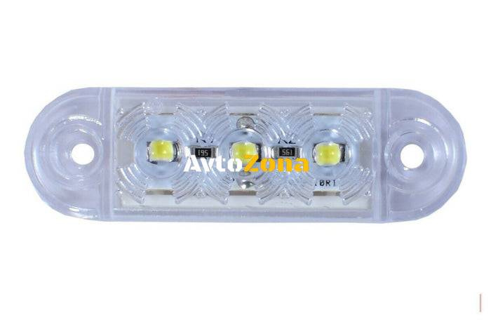 12V-24V - 3 LED преден маркер токос габарит - за бус платформа камион ремарке автобус - 65 мм х 10 мм - бял - Avtozona