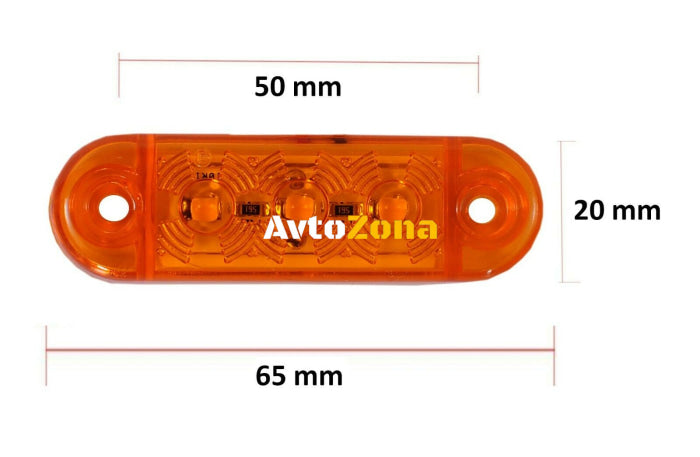 12V-24V - 3 LED страничен маркер токос габарит - за бус платформа камион ремарке автобус - 65 мм х 10 мм - оранжев - Avtozona