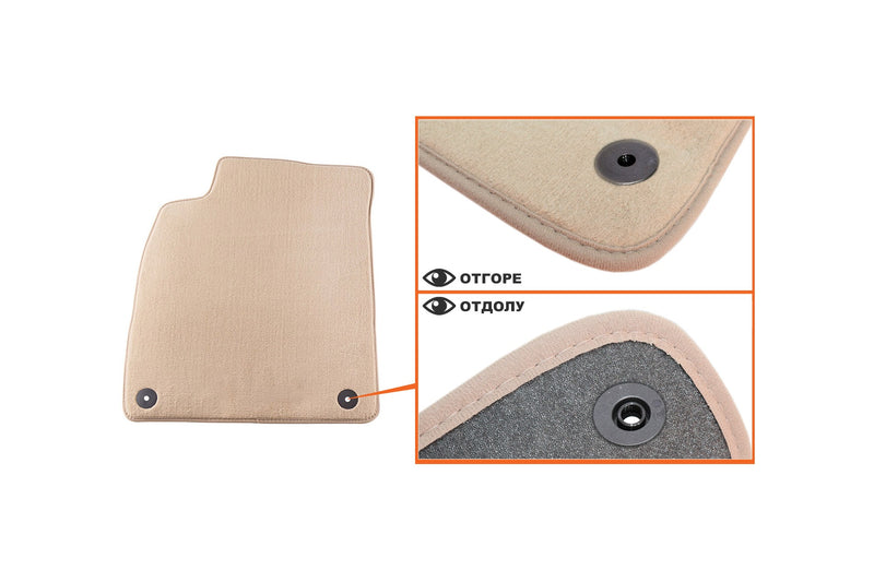 Мокетни стелки Petex за Audi A6 / A6 Allroad / A7 (2010–2018), 4 части, бежови, Comet, захват B01E8