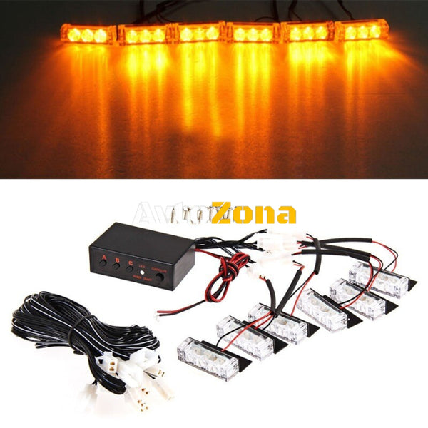 3 Led Аварийна Лампа Жълта Блиц Светлина Мигаща 6 Броя с Контролер 12v - Avtozona