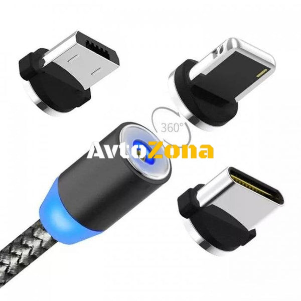 Магнитен USB кабел 3 в 1 - Avtozona