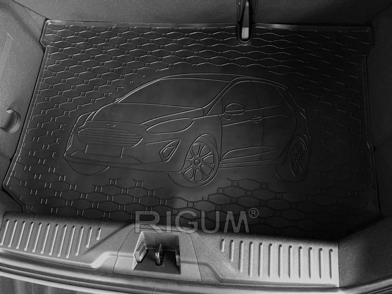 Гумена стелка за багажник Rigum за Ford Fiesta хечбек (2017+) с 3D щампа на автомобила