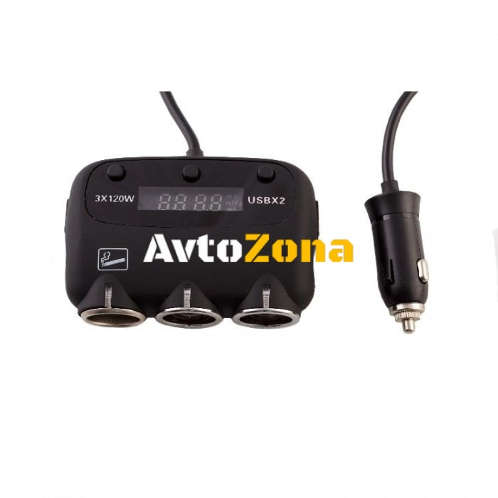 Разклонител с 3 гнезда за запалка и 2 USB порта - Avtozona