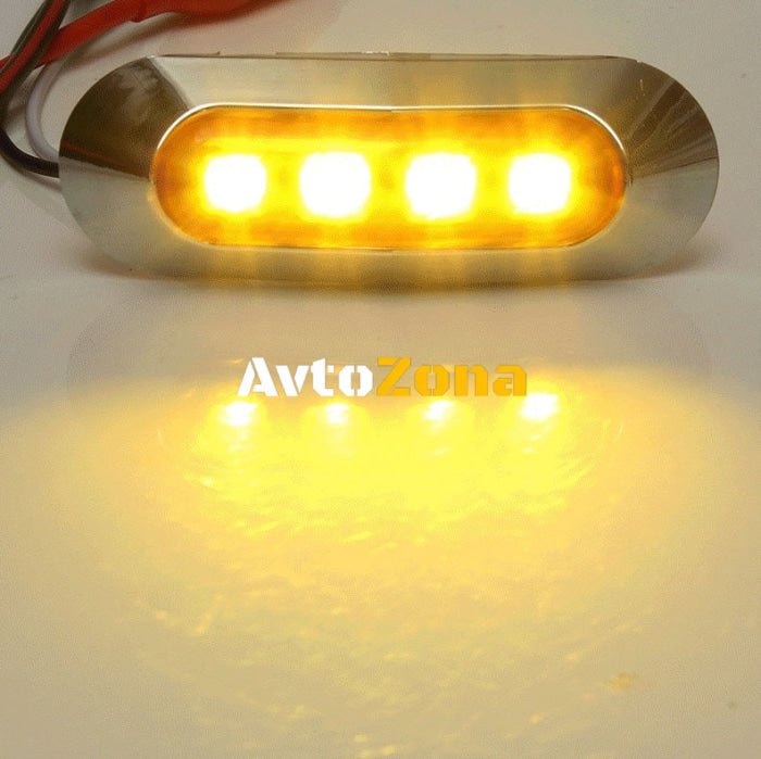 4 LED Светодиоден Габарит Маркер Оранжев Хромирана рамка 12V - Avtozona