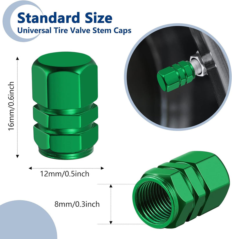 4бр Алуминиеви капачки за вентили на гуми зелени - Avtozona