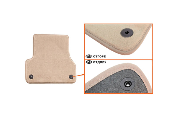 Мокетни стелки Petex за Audi A6 / A6 Allroad / A7 (2010–2018), 4 части, бежови, Comet, захват B01E8