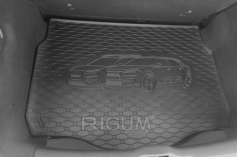 Гумена стелка за багажник Rigum за Citroen C4 Cactus (2014/2018+), с щампа на автомобила, черна