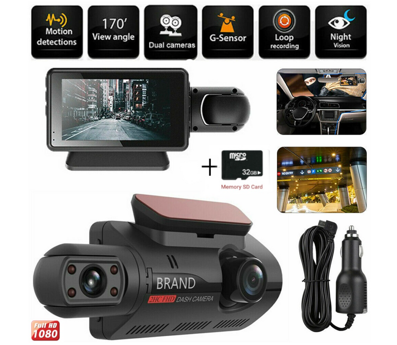 Авторегистратор с 2 Камери Full HD 1080P + 32GB Micro SD Карта – Пълно Покритие и Сигурност на Пътя 🚗📹 - Avtozona