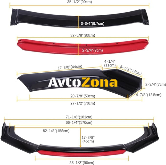 BMW F32/F33/F36 - Спойлер предна броня Червен 4 части - Avtozona