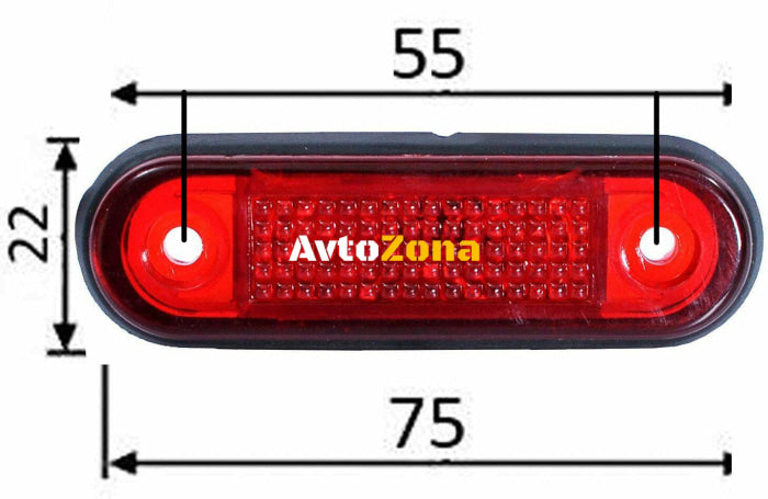 ЧЕРВЕН LED Заден Маркер Токос Габарит за Бус Платформа Камион Ремарке Автобус - 75 мм х 22мм - 12V - Avtozona