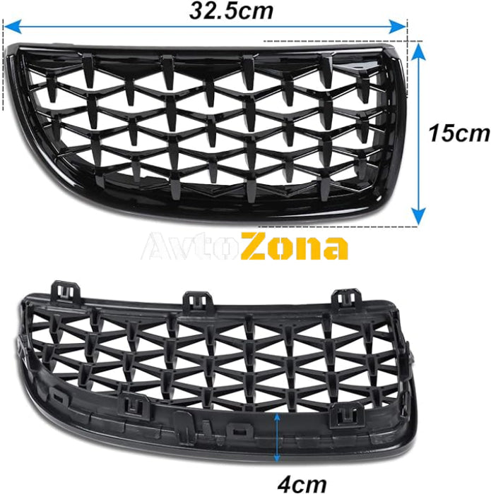Диамантена предна решетка за BMW E90 (2005-2008) - Гланцово черен цвят - Avtozona