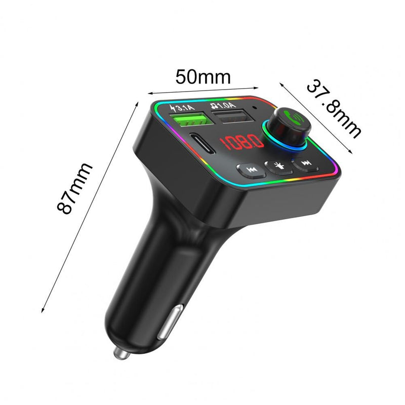 FM радио трансмитер зарядно телефон HZ-BT-F4 87.5 MHz до 108.0 MHz Bluetooth 2x USB черен с подсветка 12V - 24V - Avtozona