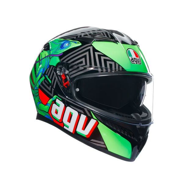 Каска AGV K3 DOT(E2206) - KAMALEON BLACK/RED/GREEN - Avtozona