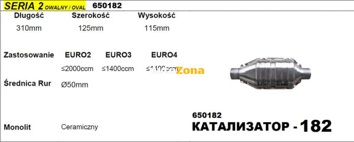 Катализатор за Двигатели до 2000 куб. см - Модел 182/2-ф50 Дължина 310 мм - Avtozona