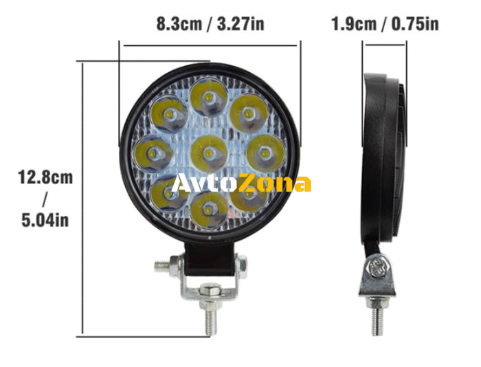 Компелект 2 Броя 27W Кръгли Мини Led Диоден Фар Прожектор Дневни Светлини 12V 24V - Avtozona