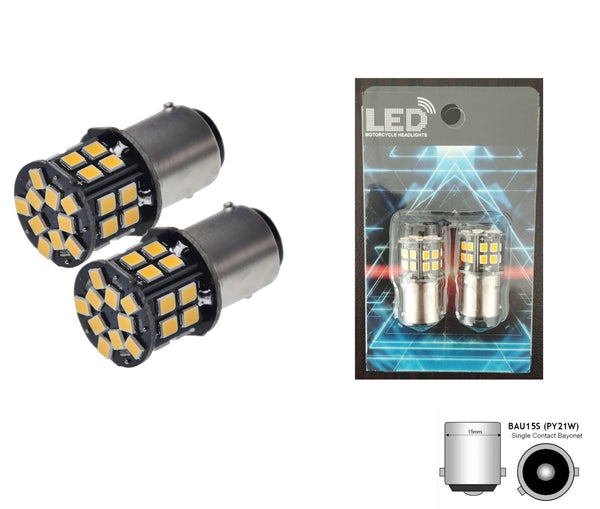 Комплект 2бр. LED Лед Крушки 30 SMD BAU15S 1156 (PY21W) 12V оранжева светлина canbus разминати пинове (150°) - Avtozona