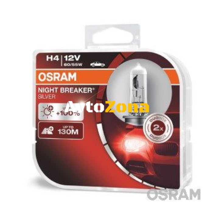 Комплект халогенни крушки Osram H4 Night Breaker Silver + 100% – 60/55W 12V P43T - Avtozona