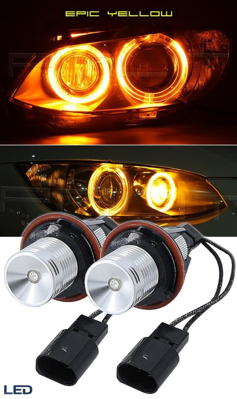 Комплект от 2 броя LED крушки Angel Eyes ангелски очи 12V-24V цвят жълт за BMW с Canbus без грешки - Avtozona