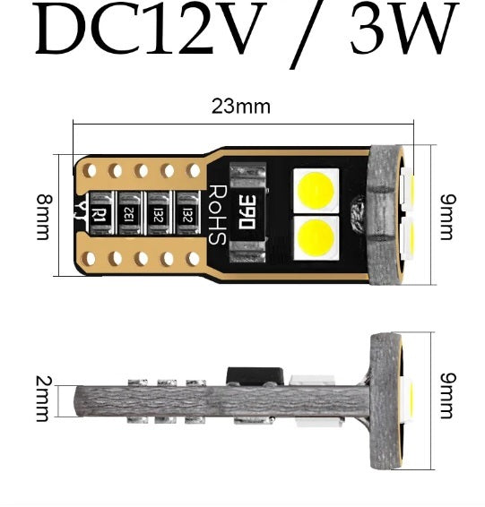 Комплект от 2 броя T10 Led крушки 6 SMD светодиода 3W Canbus 12V бяла светлина 6000K в блистер - Avtozona