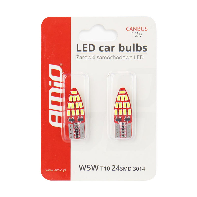 Комплект от 2бр. LED Лед Диодни Крушки За Габарит Т10 W5W Canbus 3014 24SMD 12V Бяла Светлина - Avtozona