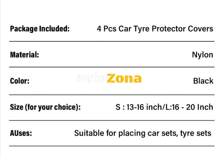 Комплект от 4 броя Универсални Непромокаеми Калъфи за Съхранение на Резервни Гуми за Автомобил 13 -18 цола - Avtozona
