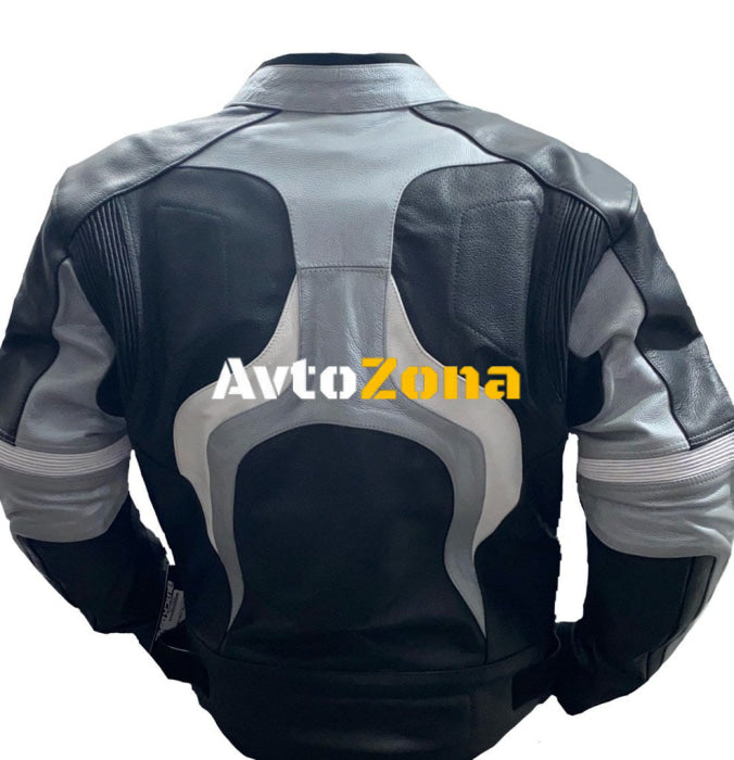 Кожено яке за мотор BLACK BIKE RACING SILVER - Avtozona