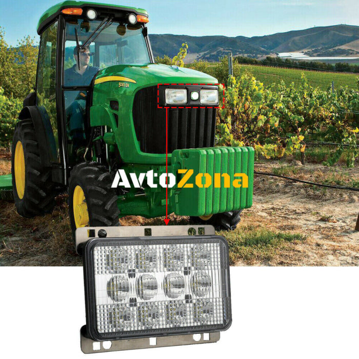 ЛЕД Диоден Халоген LED Фар - 5100lm 16.5cm 60W PRO - Късa/Дълга Светлина - John Deere с метални планки за захващане - Avtozona