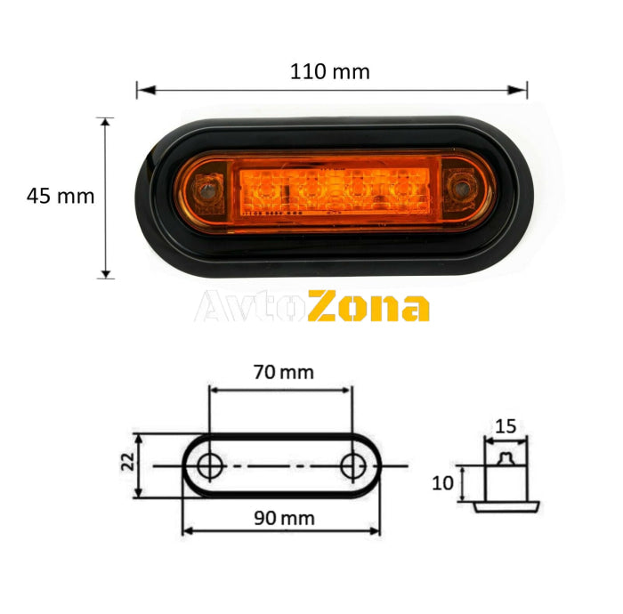 LED Диоден Вграден Страничен Габарит Маркер Токос Оранжев 12-24V за камион бус ван платформа ремарке Е-марк Е9 - Avtozona