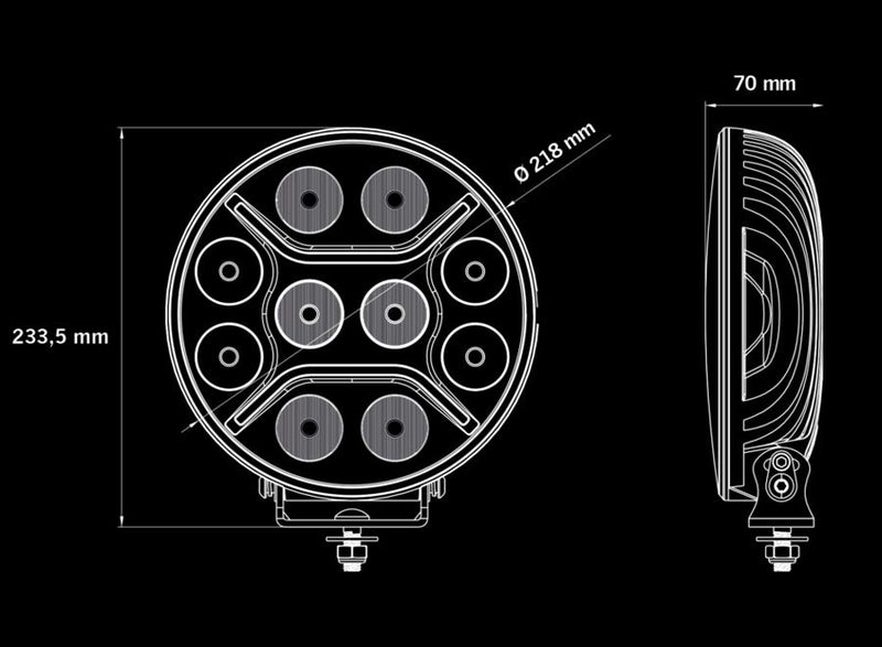 LED + DRL Диоден Халоген Фар Бял Оранжев Габарит Ø 230 мм 12V 24V за джип камион трактор багер земеделски машини и др. - Avtozona