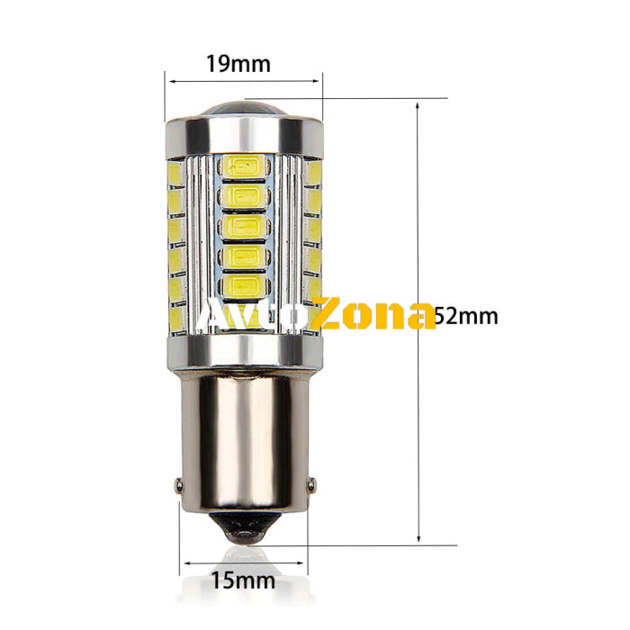 LED Лед Крушки 33 SMD С Лупа BA15S 1156 (P21W) BAU15S 1156 (PY21W) 12V Бяла Оранжева Червена Светлина - Avtozona