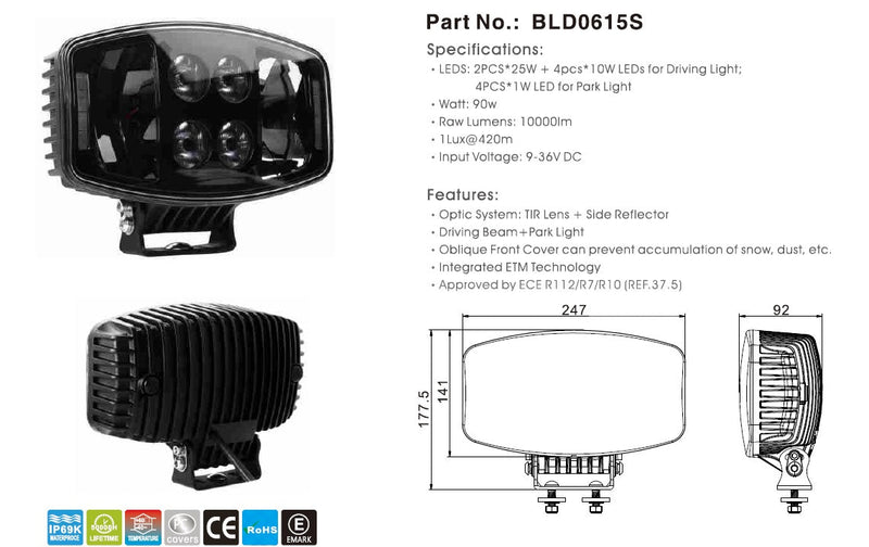 ЛЕД LED Високомощен диоден фар халоген лампа 247 см 12V - 24V бяло-жълто за камиони трактор земеделски машини и др - Avtozona