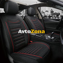 Луксозна Авто Тапицерия Калъфи За Предни Седалки Черна с Червен Шев Текстил - Avtozona