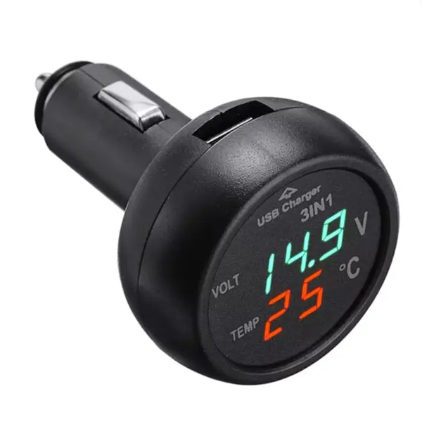 Мултифункционален уред 3 в 1 – Волтметър Термометър и USB зарядно - Avtozona