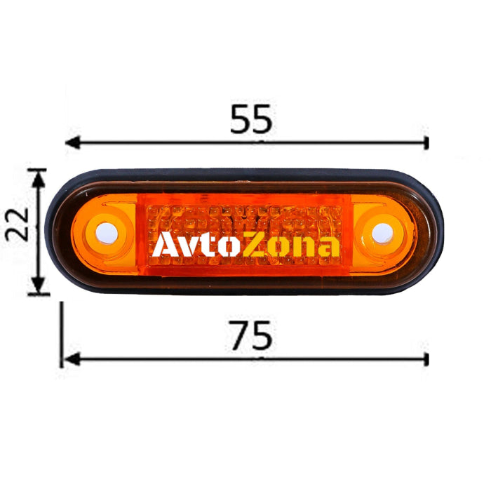 ОРАНЖЕВ LED Страничен Маркер Токос Габарит за Бус Платформа Камион Ремарке Автобус - 75мм х 22мм - 12V - Avtozona