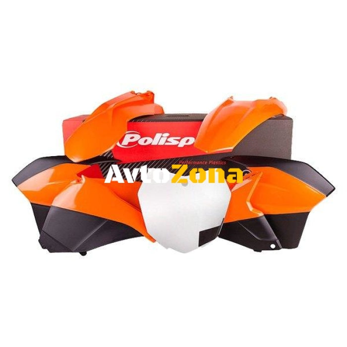 Пластмасов MX / ENDURO Replica кит POLISPORT за KTM SX / SX-F / XC / XC-F-2013-15 Orange/White - Avtozona