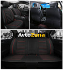 Пълен Комплект Луксозна Авто Тапицерия Калъфи За Седалки Текстил Черна С Червен Шев - Avtozona
