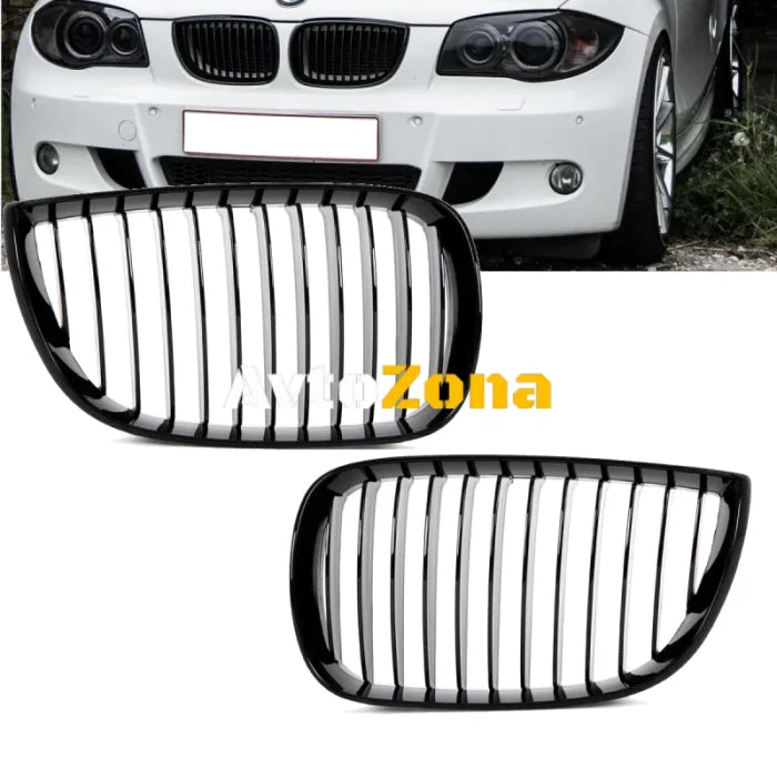 Предни Решетки за BMW 1-Series E81 E87 (2004-2007) Черен Гланц - Avtozona