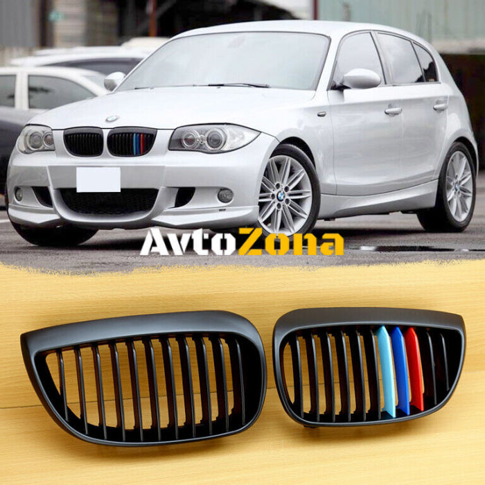 Предни решетки за BMW E81 E87 (04-07) 1 Series Sport Kidney Grill в матово черно с ///M Цвят - Avtozona