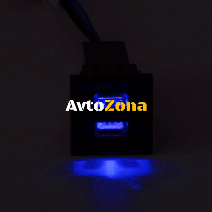 Син Цвят Двойно USB Зарядно за Вграждане за Volkswagen Фолксваген VW Transporter Транспортер Т5 2003 - 2009 - Avtozona