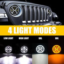 Универсален 7 инча 18см ЛЕД LED фар лампа халоген 12V-24V къси/дълги с DRL дневни светлини мигач бяло-жълто 4000lm за АТВ джип мотоциклет