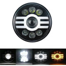 Универсален 7 инча 18см ЛЕД LED фар лампа халоген 12V-24V къси/дълги с DRL дневни светлини мигач бяло-жълто 5000lm за АТВ джип мотоциклет